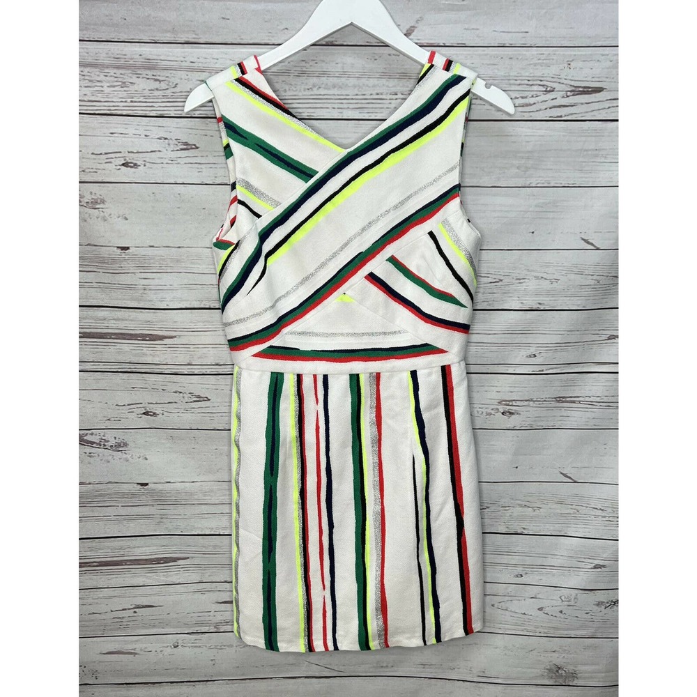 Milly St. Tropez Allison Dress Size 10 Stripe Sheath White Multi Sleeveless